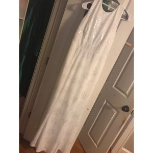 White Prom Dress Rose Stamp Design Open Back